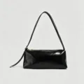 Black glossy oil-wax leather underarm shoulder bag, minimalist retro fashion women handbag - Black (PU)