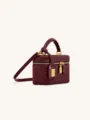 Mini crocodile pattern vanity box bag, stylish top handle shoulder crossbody bag for women. - Burgundy