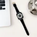 Premium black leather watch strap replacement compatible with smart watch luxury metal buckle accessory - 38mm/40mm/41mm / Black