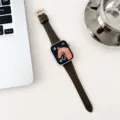 Dark green leather watch strap for Apple Watch with rose gold crown buckle, detailed view. - 38mm/40mm/41mm / Brown