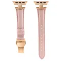 Bracelet de montre en cuir rose compatible Apple Watch, boucle déployante or rose, grain litchi. - 38mm/40mm/41mm / Rose avec Boucle Or Rose