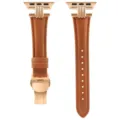 Bracelet de montre en cuir véritable de rechange pour Apple Watch, boucle déployante. - 38mm/40mm/41mm / Brun Doré avec Boucle Or Rose