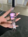 Hars metalen horlogeband compatible met Apple Watch, stijlvolle en elegante vervangingsband. - Transparant Roze-Wit