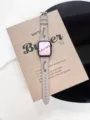 Cinturino in pelle grigia vintage con eleganti catene metalliche compatibile Apple Watch. - Grigio Con Fibbia Argentata
