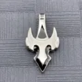 Detail shot of the metal alloy warrior pendant with black enamel finish, showing intricate design. - As Shown