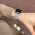 Light blue leather watch band replacement strap for smartwatch, stylish wrist wear accessory. - Linen Blue (Plain)