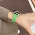 Green leather watch strap with white stitching variant for smart watch replacement accessory. - Mint Green (Plain)