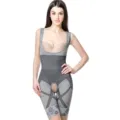 Womens full body shapewear bodysuit waist trainer tummy control open bust grey color - S/M / Set / Charcoal Grey