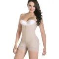 Damen beigefarbener Ganzkörper Shaper Miederware Frontreißverschluss Taillenmieder. - S / Oberteil und Hose / Hautfarben