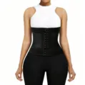 Women black waist trainer corset shapewear with hook closure for tummy control and support. - S / Black