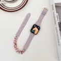 Lila Jeansstoff Roségold Kette Apple Watch Armband, stilvolles doppeltes Uhrenarmband Detail. - 38mm/40mm/41mm / Hellviolett
