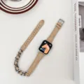 Detailansicht des khaki leinen und metallkette gefuegten doppelten uhrenarmbands. - 38mm/40mm/41mm / Hellbraun