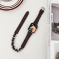 Modisches Double Tour Uhrenarmband kompatibel mit Apple Watch, Jeansstoff und Metallkette Design. - 38mm/40mm/41mm / Braun