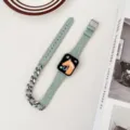 Elegantes Jeans und Metallketten Doppelwickel Uhrenarmband passend fuer Apple Watch. - Hellgrün