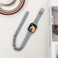 Denim Metallketten Uhrenarmband fuer Apple Watch, stilvolles doppeltes Ersatzarmband Zubehoer. - Hellblau