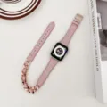 Rosa Jeansstoff und Roségold Kette Uhrenarmband, stilvolles Ersatzarmband für Smartwatches. - Hellrosa
