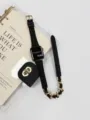 Elegantes schwarzes Tweed- und Goldketten-Doppelwickel-Armband für elegante Smartwatch. - 38mm/40mm/41mm / Doppelwickel Tweed Schwarz Gold Kette