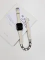 Premium Tweed und Metallkette Uhrenarmband doppelt gewickelt stilvolles Ersatzarmband fur Smartwatch. - 38mm/40mm/41mm / Doppelwickel Tweed Weiß Silber Kette
