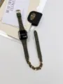 Apple Watch Lederkette Armband grün schick doppelter Wickel stilvolles Ersatzband - Doppelwickel Tweed Grün Gold Kette