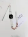 Tweed Kette Uhrenarmband doppelt gewickelt Leder Ersatzarmband kompatibel mit Apple Watch - 38mm/40mm/41mm / Doppelwickel Tweed Weiß Rosa Kette