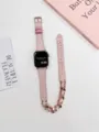 Rosa Tweed und Roségold Kette Smartwatch Armband kompatibel mit Apple Watch, elegantes Design. - Doppelwickel Tweed Rosa Kette