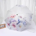 Floral print double layer sun umbrella UV protection rain or shine stylish women's sunshade - Flowers in Bloom / Beige
