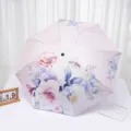 Parapluie de soleil à imprimé floral rose, parasol pliable anti-UV pour femmes. - Fleurs en pleine floraison / Rose