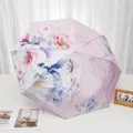 Parapluie pliant imprimé floral protection UV double couche compact coupe-vent pluie soleil - Style florissant automatique / Rose