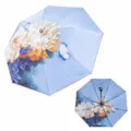 Double layer folding umbrella with beautiful peony butterfly print sun protection UV parasol - Heavenly Beauty / Blue