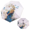 Double layer folding umbrella with Chinese peony butterfly print UV protection sun rain - Heavenly Beauty / Rice Pink