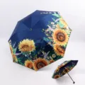 Double layer sunshade umbrella with vibrant sunflower print design for ultimate summer UV protection. - Sunflower / Dark Blue