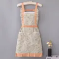 Cute pastoral floral apron for women, cotton kitchen cooking waist apron with pockets. - One Size / Green Double Pocket