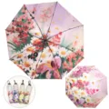Oil painting floral folding umbrella, double-layer black UV protection sun rain umbrella. - Pink Flower / Pink
