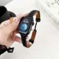 Slim lychee pattern leather magnetic watch strap compatible with Apple Watch, stylish accessory. - 38/40/41/42mm Universal / Black