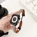 Leather magnetic slim watch strap detail shot compatible with Apple Watch Series 9 10 8 7 6 5. - 38/40/41/42mm Universal / Khaki