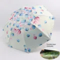 Double layer sun umbrella with floral leaf print, uv protection for sunny and rainy days. - Double Layer Leaf / Off White