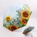 Double layer sunflower print sun umbrella, UV protection rain or shine, elegant summer gear. - Sunflower / Blue