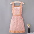Cute pastoral floral kitchen apron for women with pockets, comfortable cotton cooking bib for home use. - One Size / Pink Double Pocket