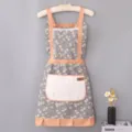 Cute pastoral floral kitchen apron with wipeable hands pocket, grey cotton cooking pinafore. - One Size / Blue Large Pocket