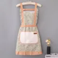 Cute pastoral floral apron with hand-wiping pocket, stylish kitchen cooking wear for home use. - One Size / Green Large Pocket