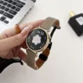 Genuine leather watch strap with magnetic folding buckle and litchi pattern for smart watch - 20mm / Brown
