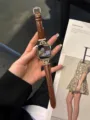 Premium brown crocodile leather strap for Apple Watch with glittering rhinestone connector. - 38mm / Red Brown Rose Gold Buckle