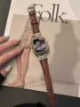 Premium brown crocodile leather watch strap with rhinestone case compatible with Apple Watch series. - Red Brown Rose Gold Buckle + Rose Gold Rhinestone Case