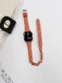 Tweed Stoff und Metallkette Smartwatch Ersatzarmband, stilvolles luxuriöses Design Armband. - Doppelwickel Tweed Orange Gold Kette