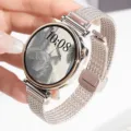Montre connectée en acier inoxydable pour femme avec bracelet milanais magnétique élégant. - Interface Personnalisée (18mm) / Magnétique Starlight