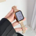 Correa y funda de reloj de metal con diamantes de imitación para Apple Watch accesorio de lujo. - Rosa oro / 45mm (Serie 7/8/9)