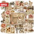 50Stk Vintage Tagebuch Aufkleber retro Aquarell ästhetische dekorative DIY Sticker für Notizbuch - 50 Stück/Packung