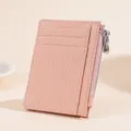 Tarjetero de cuero genuino en rosa, cartera delgada con múltiples ranuras y monedero. - Rosa