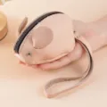 Lindo monedero de cuero genuino ratón mini dibujos animados cremallera para mujeres - Rosa