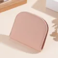 Roze lederen mini portemonnee voor dames, compact kaarthouder met zachte textuur en fijne stiksels. - Roze